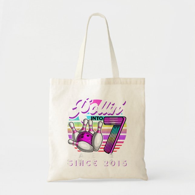 Rollin' into 7 Awesome 2015 Retro Bowling 7th Birt Tote Bag (Front)