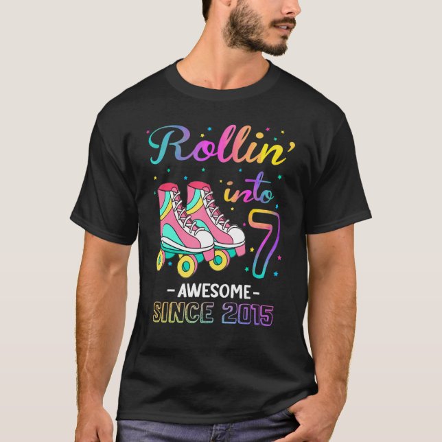 Rollin' into 7 Awesome 2015 Roller Skating 7th Bir T-Shirt (Front)