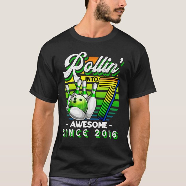 Rollin' into 7 Awesome 2016 Retro Bowling 7th Birt T-Shirt (Front)
