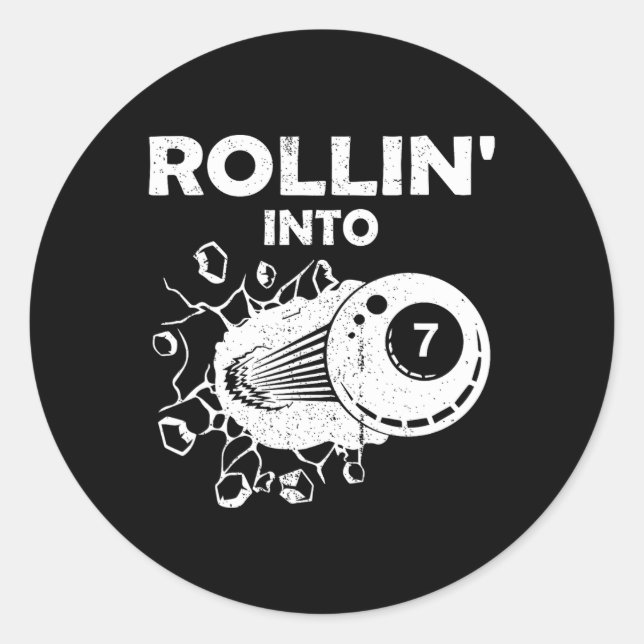Rollin Into 7 Billiards 7th Birthday Flaming Billi Classic Round Sticker (Front)