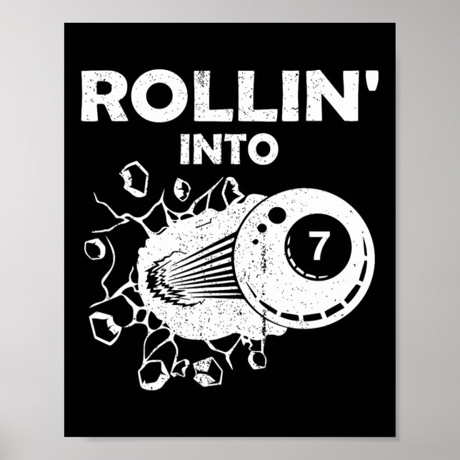 Rollin Into 7 Billiards 7th Birthday Flaming Billi Poster (Front)