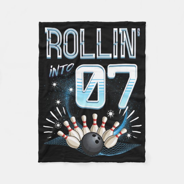 Rollin' Into 7 Bowling Birthday 7th Bowler Bday Pa Fleece Blanket (Front)