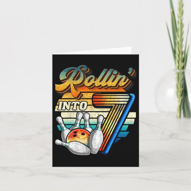 Rollin Into 7 Bowling Birthday Party 7th Birthday  Card (Front)