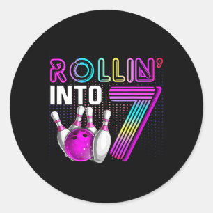 Rollin Into 7 Bowling Birthday Party 7th Birthday Classic Round Sticker