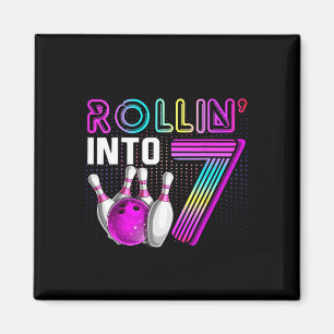 Rollin Into 7 Bowling Birthday Party 7th Birthday  Magnet