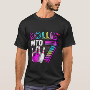 Rollin Into 7 Bowling Birthday Party 7th Birthday  T-Shirt