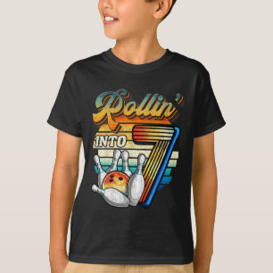 Rollin Into 7 Bowling Birthday Party 7th Birthday T-Shirt