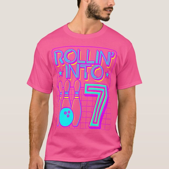 Rollin Into 7 Bowling Bowler 7Th Birthday Party Fo T-Shirt (Front)