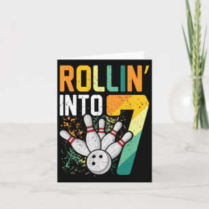 Rollin Into 7 Retro Bowling Birthday Party 7th Bir Card