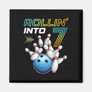 Rollin Into 7 Retro Bowling Birthday Party 7th Bir Magnet