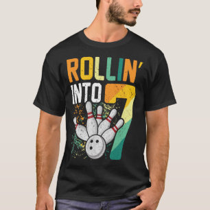 Rollin Into 7 Retro Bowling Birthday Party 7th Bir T-Shirt