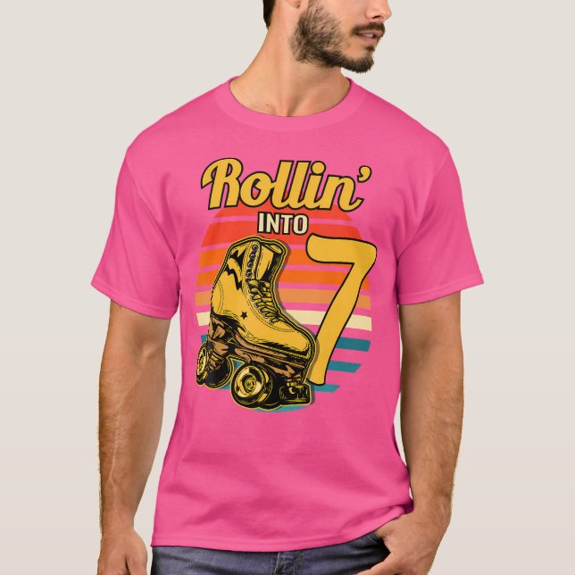 Rollin' Into 7 Roller 7Th Birthday Party Skating T-Shirt (Front)