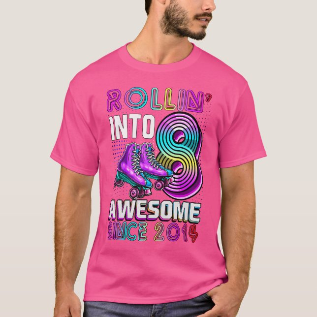 Rollin' Into 8 Awesome 2014 Roller Skating 8Th Bir T-Shirt (Front)