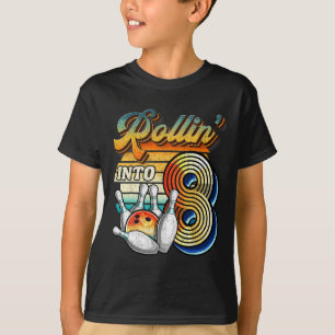 Rollin Into 8 Bowling Birthday Party 8th Birthday T-Shirt