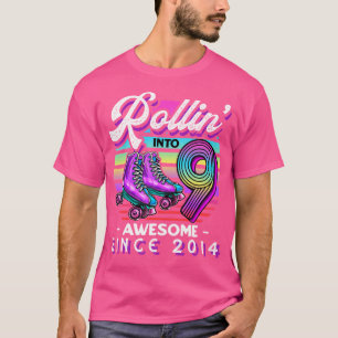 Rollin Into 9 Awesome 2014 Roller Skating 9Th Birt T-Shirt