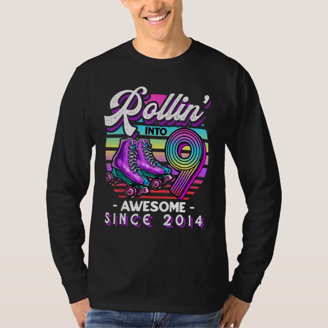 Rollin into 9 Awesome 2014 Roller Skating 9th Birt T-Shirt (Front)