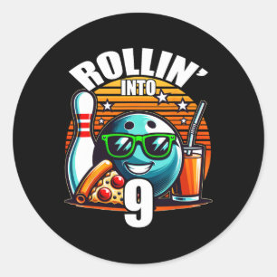 Rollin Into 9 Bowling Birthday Party 9th Birthday Classic Round Sticker