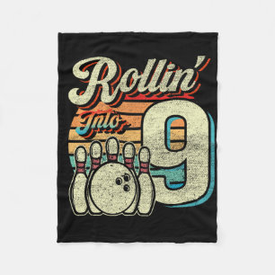 Rollin Into 9 Bowling Birthday Party 9th Birthday  Fleece Blanket