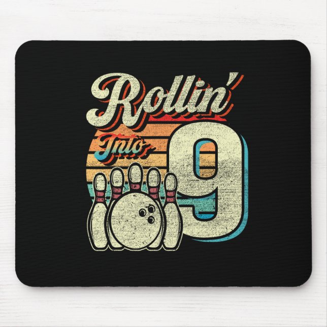 Rollin Into 9 Bowling Birthday Party 9th Birthday  Mouse Pad (Front)