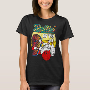 Rollin Into 9 Bowling Birthday Party 9th Birthday  T-Shirt