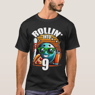 Rollin Into 9 Bowling Birthday Party 9th Birthday T-Shirt