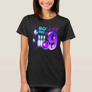 Rollin Into 9 Bowling Birthday Party 9th Birthday T-Shirt