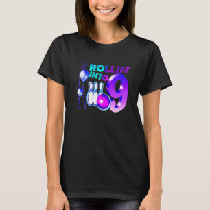 Rollin Into 9 Bowling Birthday Party 9th Birthday  T-Shirt