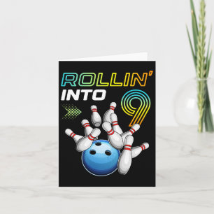 Rollin Into 9 Retro Bowling Birthday Party 9th Bir Card