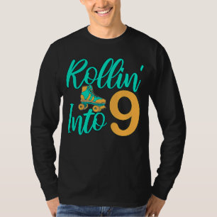 Rollin' Into 9 Roller Derby Skating Party Birthday T-Shirt