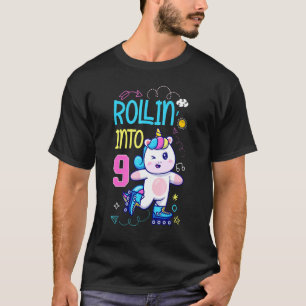 Rollin' Into 9 Unicorn Roller Skating 9th Birthday T-Shirt
