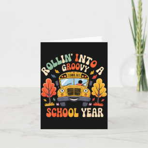 Rollin Into A Groovy School Year Retro School Bus  Card
