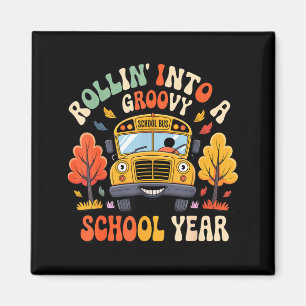 Rollin Into A Groovy School Year Retro School Bus  Magnet