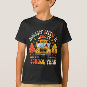 Rollin Into A Groovy School Year Retro School Bus  T-Shirt