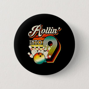 Rollin Into Bowling 9 Year Old Retro Birthday 9th  6 Cm Round Badge