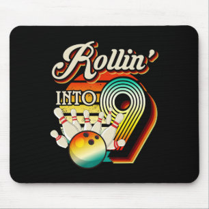 Rollin Into Bowling 9 Year Old Retro Birthday 9th  Mouse Pad