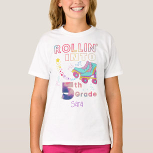 Rollin' Into Fifth Grade Girls Cute Retro T-Shirt
