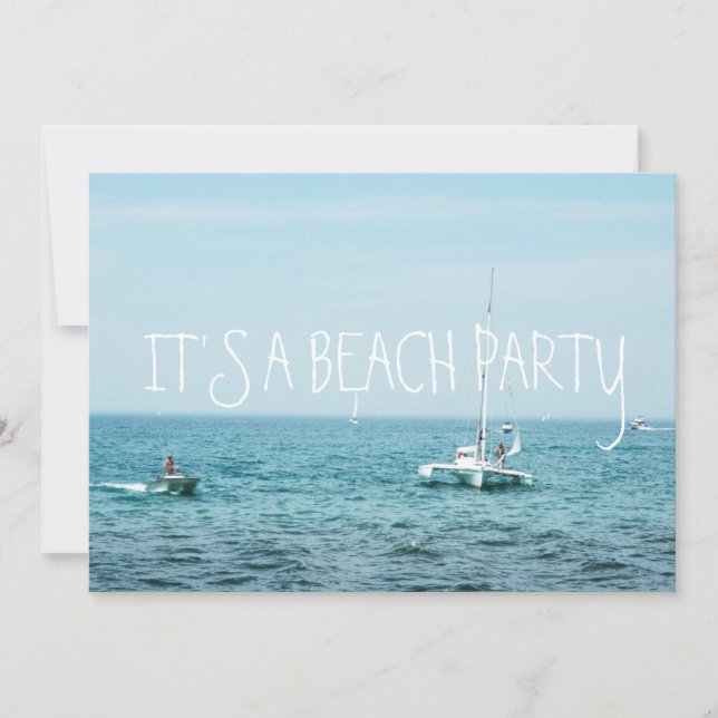 Rolling Beach Waves Boats on Lake Michigan Ocean Invitation (Front)