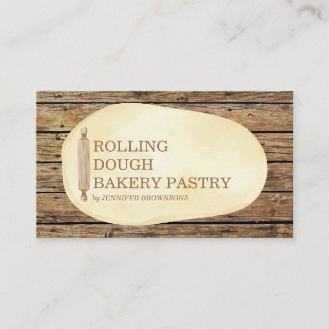 Rolling Dough Wood Cutting Board Bakery Cake Business Card (Front)