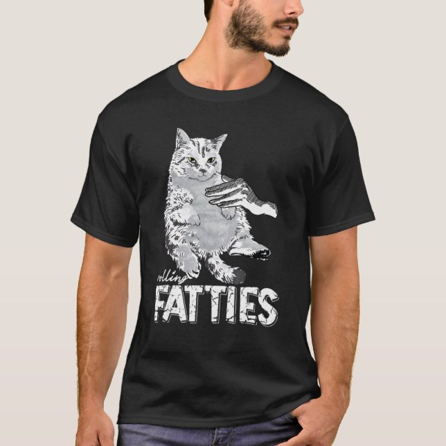 Rolling Fatties Cat  Kitten Cat Lazy T-Shirt (Front)