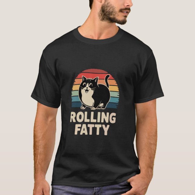 Rolling Fatty Cat Animal Funny Cat T-Shirt (Front)