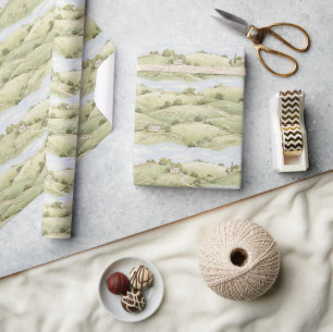 Rolling Green Hills Blue Skies Birthday Wrapping Paper