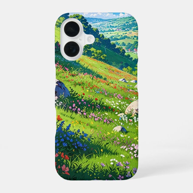 Rolling Hills in Spring iPhone 16 Case (Back)