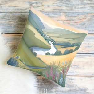 Rolling Hills Landscape   Watercolor Beautiful Cushion