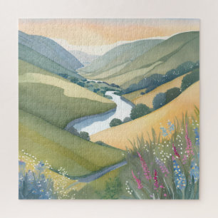 Rolling Hills Landscape   Watercolor Beautiful Jigsaw Puzzle