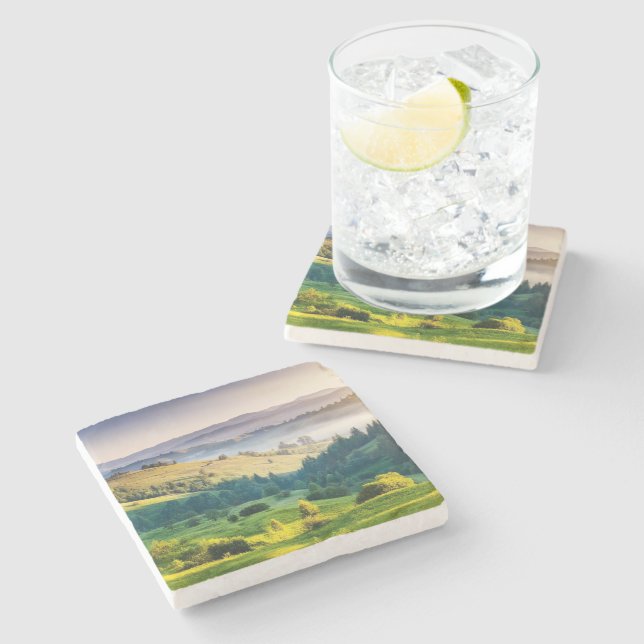 Rolling Hills Scenic Nature Photo Stone Coaster (Side)