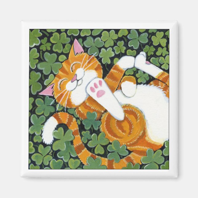 Rolling in Clover - Cat Art Magnet (Front)