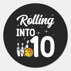 Rolling Into 10 Bowling 10th Birthday Classic Round Sticker