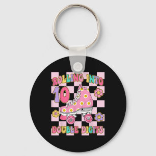 Rolling Into 10 Double Digits 10th Birthday Roller Key Ring