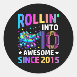 Rolling Into 10 Years Old Skates 10th Birthday Gif Classic Round Sticker