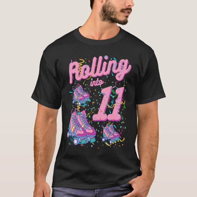 Rolling Into 11th Birthday Roller Skate 11 Years O T-Shirt (Front)